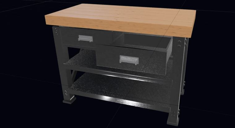 Workbench drawer articulating in the Gizmo editor